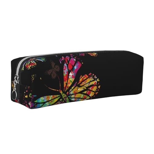 WSHFFILO Federmäppchen aus Leder mit buntem Schmetterlingsdruck, silber, Einheitsgröße, Münztasche von WSHFFILO