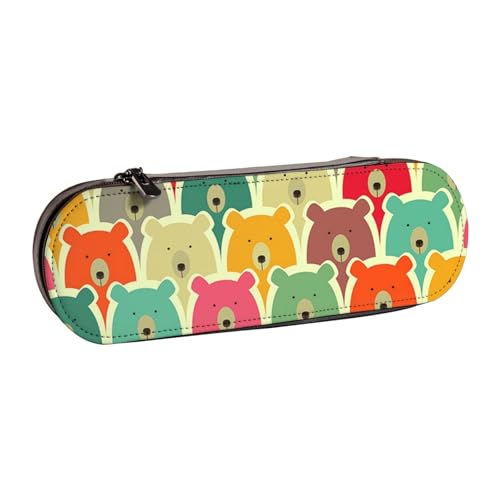 WSHFFILO Federmäppchen aus Leder mit bunten Bären, tragbare Schreibwaren-Tasche von WSHFFILO