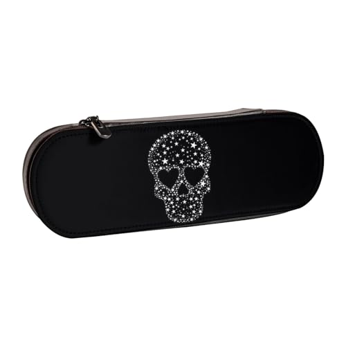 WSHFFILO Federmäppchen aus Leder mit coolem Totenkopf-Motiv, tragbare Schreibwaren-Tasche von WSHFFILO