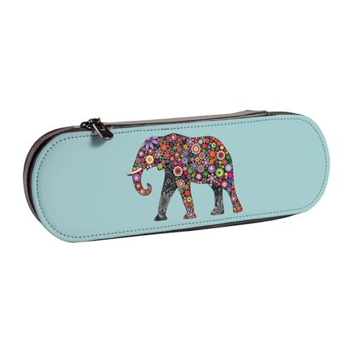 WSHFFILO Federmäppchen aus Leder mit fröhlichem Elefantenmotiv, tragbare Schreibwaren-Tasche von WSHFFILO