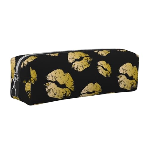 WSHFFILO Federmäppchen aus Leder mit goldfarbenen Lippen, silber, Einheitsgröße, Münztasche von WSHFFILO