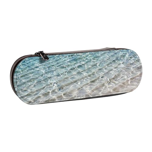 WSHFFILO Federmäppchen aus Leder mit klarem Meerwasser-Motiv, tragbare Schreibwaren-Tasche von WSHFFILO
