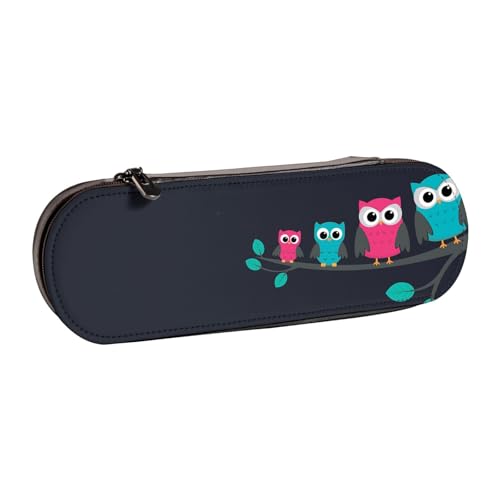 WSHFFILO Federmäppchen aus Leder mit niedlichem Eulen-Motiv, tragbare Schreibwaren-Tasche von WSHFFILO