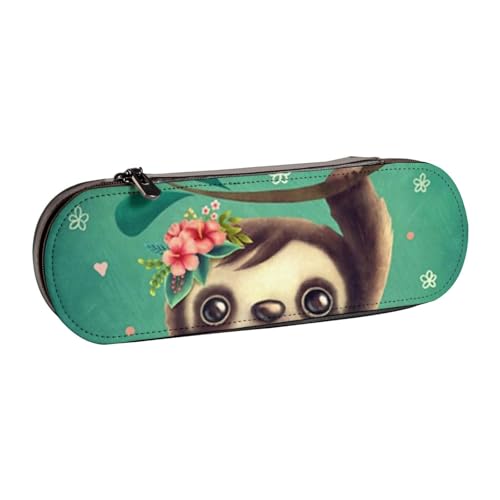 WSHFFILO Federmäppchen aus Leder mit niedlichem Faultier-Motiv, tragbare Schreibwaren-Tasche von WSHFFILO