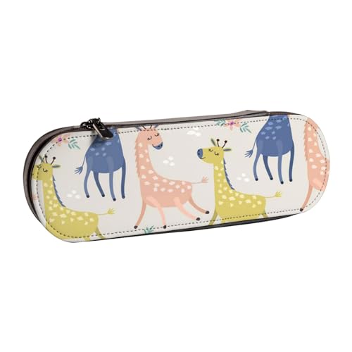 WSHFFILO Federmäppchen aus Leder mit niedlichem Giraffen-Motiv, tragbare Schreibwaren-Tasche von WSHFFILO