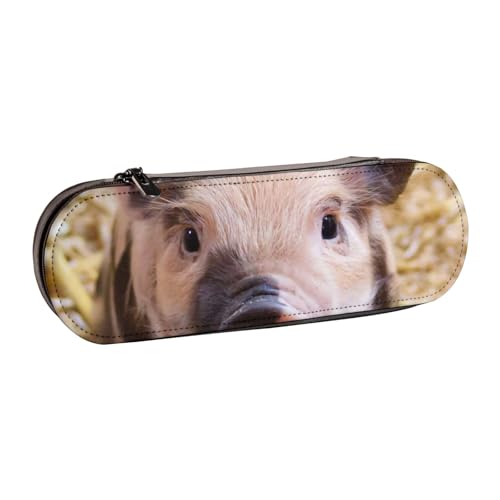 WSHFFILO Federmäppchen aus Leder mit niedlichem Schweinchen-Motiv, tragbare Schreibwaren-Tasche von WSHFFILO
