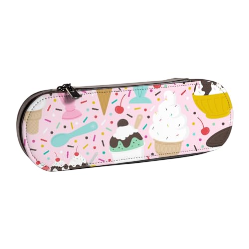 WSHFFILO Federmäppchen aus Leder mit süßem Eiscreme-Motiv, tragbare Schreibwaren-Tasche von WSHFFILO