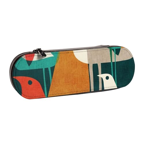 WSHFFILO Federmäppchen aus bedrucktem Leder, Motiv: Vogelflocken, tragbare Schreibwaren-Tasche von WSHFFILO