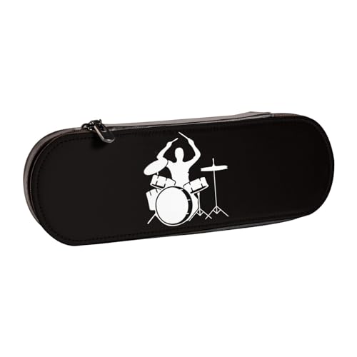 WSHFFILO Federmäppchen aus bedrucktem Leder mit Schlagzeuger-Motiv, tragbare Schreibwaren-Tasche von WSHFFILO
