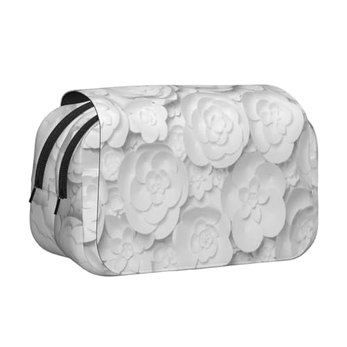 WSHFFILO Federmäppchen mit 3D-Blumendruck, doppeltes Klappetui, Federmäppchen, tragbare Schreibwarentasche, Schwarz , Einheitsgröße, Münztasche von WSHFFILO