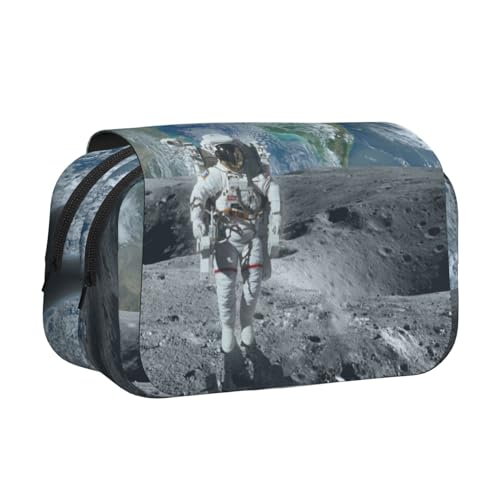 WSHFFILO Federmäppchen mit Astronauten-Motiv, doppeltes Klappetui, tragbare Schreibwaren-Tasche, Schwarz , Einheitsgröße, Münztasche von WSHFFILO