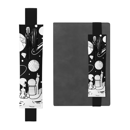 WSHFFILO Federmäppchen mit Astronauten- und Alien-Motiv, bedrucktes Leder, Stifthalter, Lesezeichen, Federmäppchen, Schwarz , Einheitsgröße, Münztasche von WSHFFILO