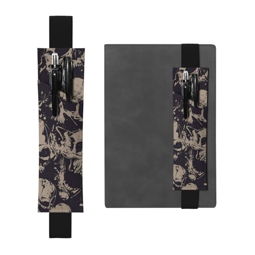 WSHFFILO Federmäppchen mit Aufschrift "Many Skulls Get Together", bedrucktes Leder, Stifthalter, Lesezeichen, Federmäppchen, Schwarz , Einheitsgröße, Münztasche von WSHFFILO