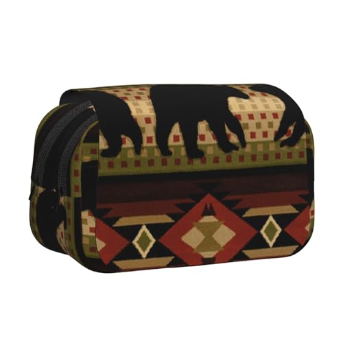 WSHFFILO Federmäppchen mit Bären-Aufdruck, doppeltes Klappetui, Federmäppchen, tragbare Schreibwarentasche, Schwarz , Einheitsgröße, Münztasche von WSHFFILO
