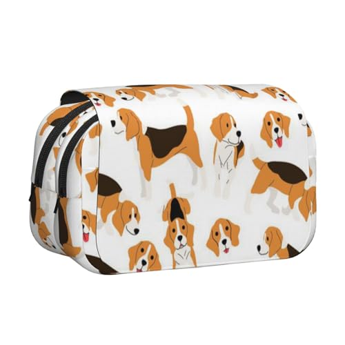 WSHFFILO Federmäppchen mit Beagle-Motiv, doppeltes Klappetui, tragbare Schreibwaren-Tasche, Schwarz , Einheitsgröße, Münztasche von WSHFFILO