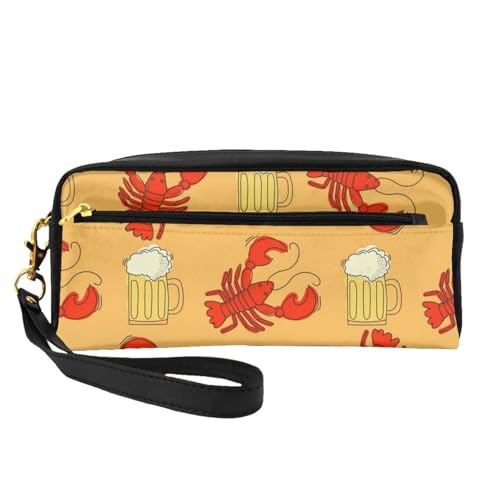 WSHFFILO Federmäppchen mit Bier- und Krebsmuster, bedruckt, kleine Make-up-Tasche, tragbare Schreibwaren-Tasche von WSHFFILO