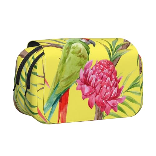 WSHFFILO Federmäppchen mit Blumen- und Vogelkunstdruck, doppeltes Klappetui, Federmäppchen, tragbare Schreibwarentasche, Schwarz , Einheitsgröße, Münztasche von WSHFFILO