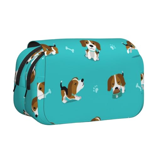 WSHFFILO Federmäppchen mit Cartoon-Beagle-Motiv, bedruckt, doppeltes Federmäppchen, tragbare Schreibwaren-Tasche, Schwarz , Einheitsgröße, Münztasche von WSHFFILO