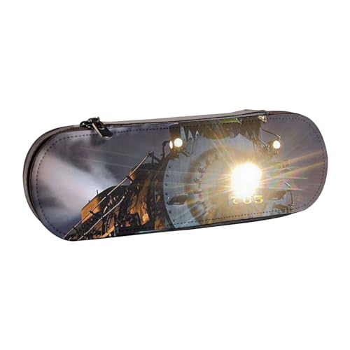 WSHFFILO Federmäppchen mit Dampfzug bedrucktes Leder-Federmäppchen, tragbare Schreibwaren-Tasche von WSHFFILO