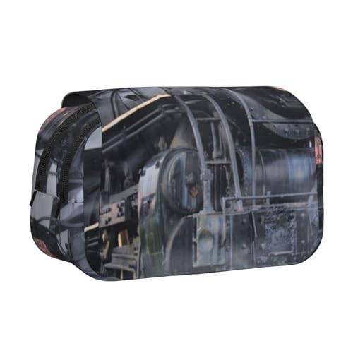 WSHFFILO Federmäppchen mit Dampfzug und Wolken bedruckt, doppeltes Klappetui, Federmäppchen, tragbare Schreibwarentasche, Schwarz , Einheitsgröße, Münztasche von WSHFFILO