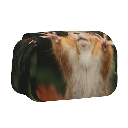 WSHFFILO Federmäppchen mit Eichhörnchen-Motiv, lustiges Tiermotiv, doppeltes Klappetui, Federmäppchen, tragbare Schreibwaren-Tasche, Schwarz , Einheitsgröße, Münztasche von WSHFFILO