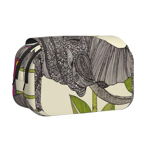 WSHFFILO Federmäppchen mit Elefanten-Motiv, doppeltes Klappetui, tragbare Schreibwarentasche, Schwarz , Einheitsgröße, Münztasche von WSHFFILO