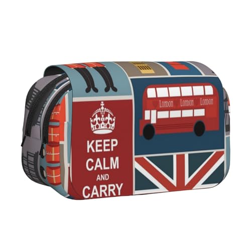 WSHFFILO Federmäppchen mit England-Symbolen, bedruckt, doppeltes Klappetui, Federmäppchen, tragbare Schreibwaren-Tasche, Schwarz , Einheitsgröße, Münztasche von WSHFFILO