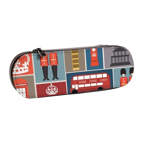 WSHFFILO Federmäppchen mit England-Symbolen, bedrucktes Leder-Federmäppchen, tragbar, Schreib von WSHFFILO