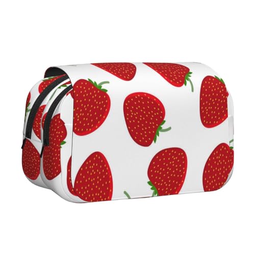 WSHFFILO Federmäppchen mit Erdbeermotiv, doppeltes Klappetui, Federmäppchen, tragbare Schreibwaren-Tasche, Schwarz , Einheitsgröße, Münztasche von WSHFFILO