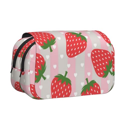 WSHFFILO Federmäppchen mit Erdbeermotiv, doppeltes Klappetui, Federmäppchen, tragbare Schreibwaren-Tasche, Schwarz , Einheitsgröße, Münztasche von WSHFFILO