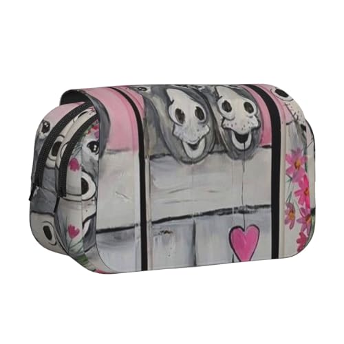 WSHFFILO Federmäppchen mit Esel- und Blumendruck, doppeltes Klappetui, Federmäppchen, tragbare Schreibwarentasche, Schwarz , Einheitsgröße, Münztasche von WSHFFILO