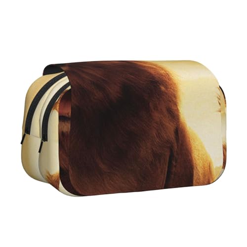 WSHFFILO Federmäppchen mit Feuerlöwen-Muster, bedruckt, doppeltes Klappetui, Federmäppchen, tragbare Schreibwarentasche, Schwarz , Einheitsgröße, Münztasche von WSHFFILO