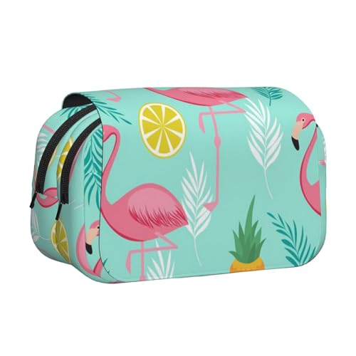 WSHFFILO Federmäppchen mit Flamingo-Druck, doppeltes Klappetui, Federmäppchen, tragbare Schreibwarentasche, Schwarz , Einheitsgröße, Münztasche von WSHFFILO