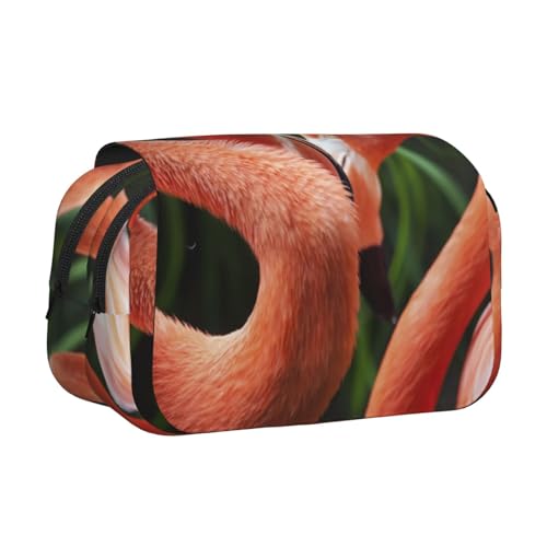 WSHFFILO Federmäppchen mit Flamingo-Druck, doppeltes Klappetui, Federmäppchen, tragbare Schreibwarentasche, Schwarz , Einheitsgröße, Münztasche von WSHFFILO