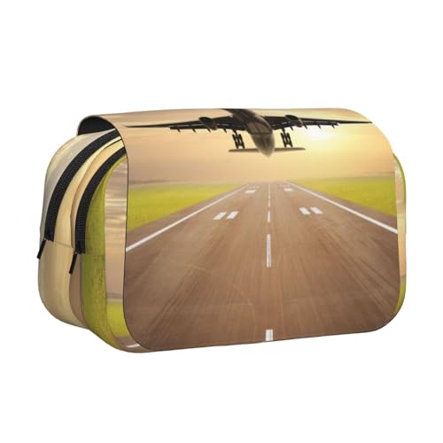 WSHFFILO Federmäppchen mit Flugzeug bedruckt, doppeltes Klappetui, Federmäppchen, tragbare Schreibwarentasche, Schwarz , Einheitsgröße, Münztasche von WSHFFILO