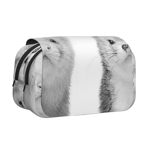 WSHFFILO Federmäppchen mit Frettchen-Motiv, bedruckt, doppeltes Klappetui, Federmäppchen, tragbare Schreibwaren-Tasche, Schwarz , Einheitsgröße, Münztasche von WSHFFILO