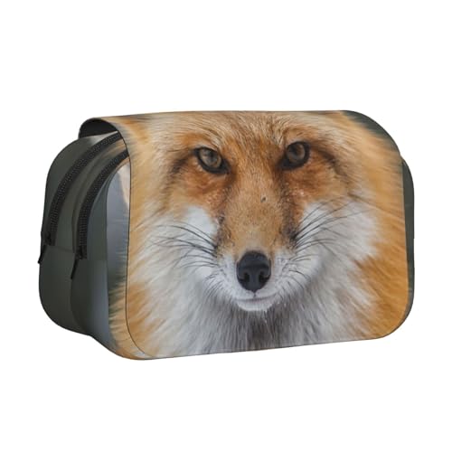 WSHFFILO Federmäppchen mit Fuchs-Motiv, doppeltes Klappetui, tragbare Schreibwaren-Tasche, Schwarz , Einheitsgröße, Münztasche von WSHFFILO