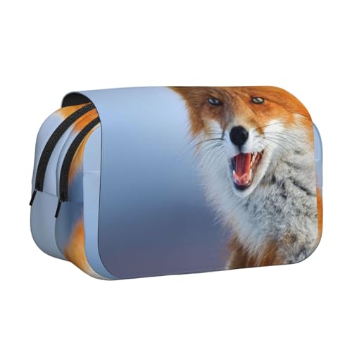 WSHFFILO Federmäppchen mit Fuchs-Motiv, doppeltes Klappetui, tragbare Schreibwaren-Tasche, Schwarz , Einheitsgröße, Münztasche von WSHFFILO