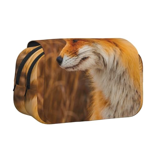 WSHFFILO Federmäppchen mit Fuchs-Motiv, doppeltes Klappetui, tragbare Schreibwaren-Tasche, Schwarz , Einheitsgröße, Münztasche von WSHFFILO