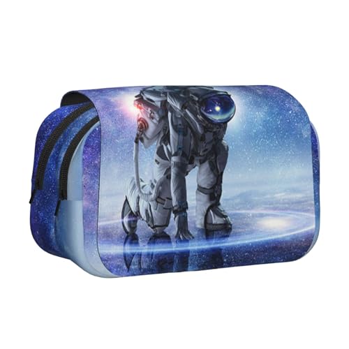 WSHFFILO Federmäppchen mit Galaxie-Astronauten-Motiv, doppeltes Klappetui, Federmäppchen, tragbare Schreibwaren-Tasche, Schwarz , Einheitsgröße, Münztasche von WSHFFILO