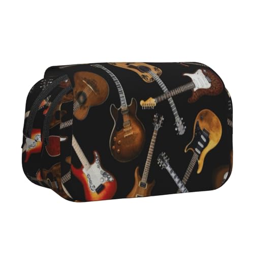 WSHFFILO Federmäppchen mit Gitarren-Aufdruck, doppeltes Klappetui, Federmäppchen, tragbare Schreibwaren-Tasche, Schwarz , Einheitsgröße, Münztasche von WSHFFILO