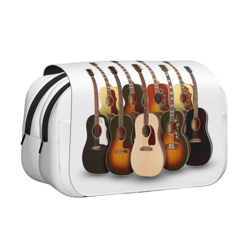 WSHFFILO Federmäppchen mit Gitarren-Motiv, doppeltes Klappetui, tragbare Schreibwarentasche, Schwarz , Einheitsgröße, Münztasche von WSHFFILO