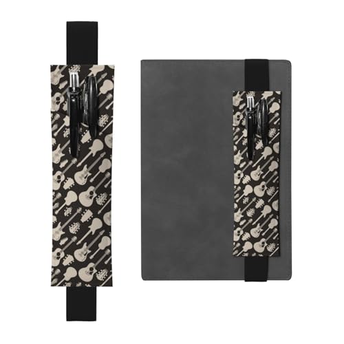 WSHFFILO Federmäppchen mit Gitarrenmuster, bedrucktes Leder, Stifthalter, Lesezeichen, Federmäppchen, Schwarz , Einheitsgröße, Münztasche von WSHFFILO