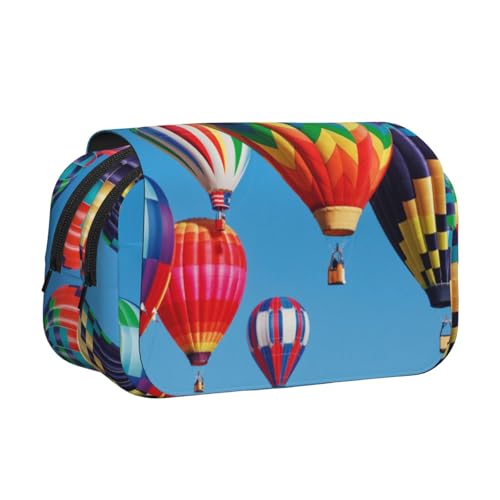 WSHFFILO Federmäppchen mit Heißluftballon-Druck, doppeltes Klappetui, Federmäppchen, tragbare Schreibwarentasche, Schwarz , Einheitsgröße, Münztasche von WSHFFILO
