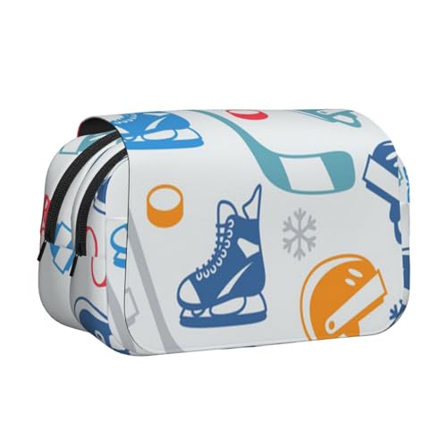 WSHFFILO Federmäppchen mit Hockey-Elementen, kreatives Muster, bedruckt, doppeltes Klappetui, Federmäppchen, tragbare Schreibwarentasche, Schwarz , Einheitsgröße, Münztasche von WSHFFILO