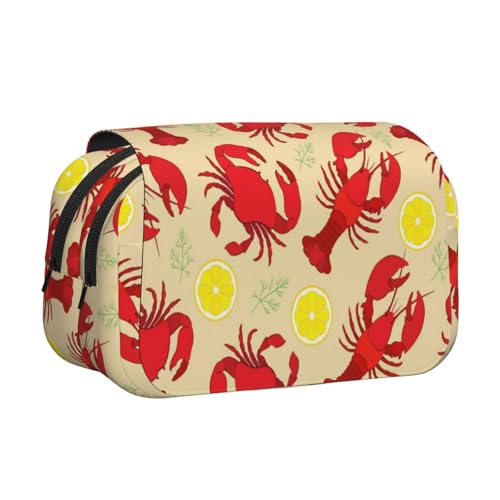 WSHFFILO Federmäppchen mit Hummer- und Krabbenmuster, doppeltes Klappetui, Federmäppchen, tragbare Schreibwaren-Tasche, Schwarz , Einheitsgröße, Münztasche von WSHFFILO