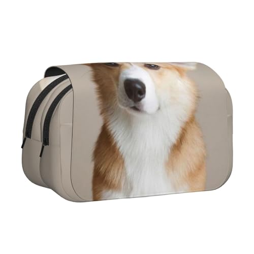 WSHFFILO Federmäppchen mit Hundemotiv, doppeltes Klappetui, tragbare Schreibwarentasche, Schwarz , Einheitsgröße, Münztasche von WSHFFILO