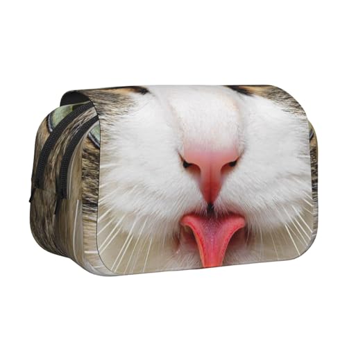 WSHFFILO Federmäppchen mit Katzen-Motiv, doppeltes Klappetui, tragbare Schreibwarentasche, Schwarz , Einheitsgröße, Münztasche von WSHFFILO