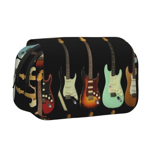 WSHFFILO Federmäppchen mit Kunstgitarre, bedruckt, doppeltes Klappetui, Federmäppchen, tragbare Schreibwarentasche, Schwarz , Einheitsgröße, Münztasche von WSHFFILO