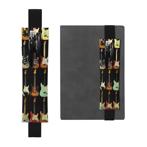WSHFFILO Federmäppchen mit Kunstgitarrenmuster, bedrucktes Leder, Stifthalter, Lesezeichen, Federmä, Schwarz , Einheitsgröße, Münztasche von WSHFFILO